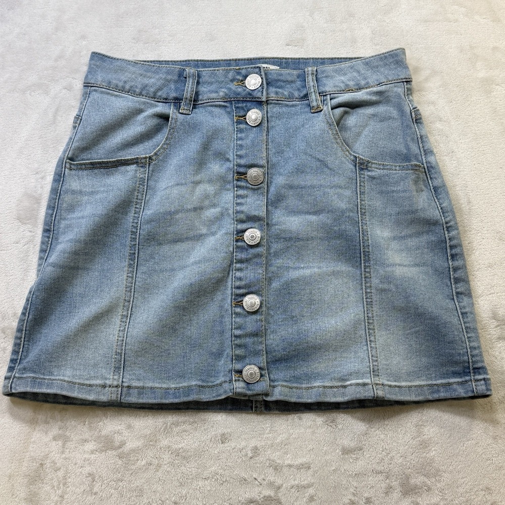 Almost Famous High Rise Button Front Denim Mini‎ Skirt Women's Size 7